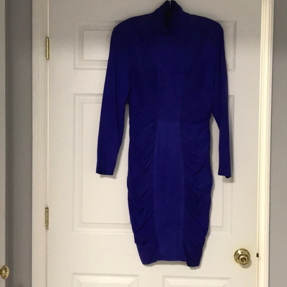 Vakko Royal Blue Supple SUEDE Body Con Dress 40” long 20”PTP 15”Waist 20”Hips